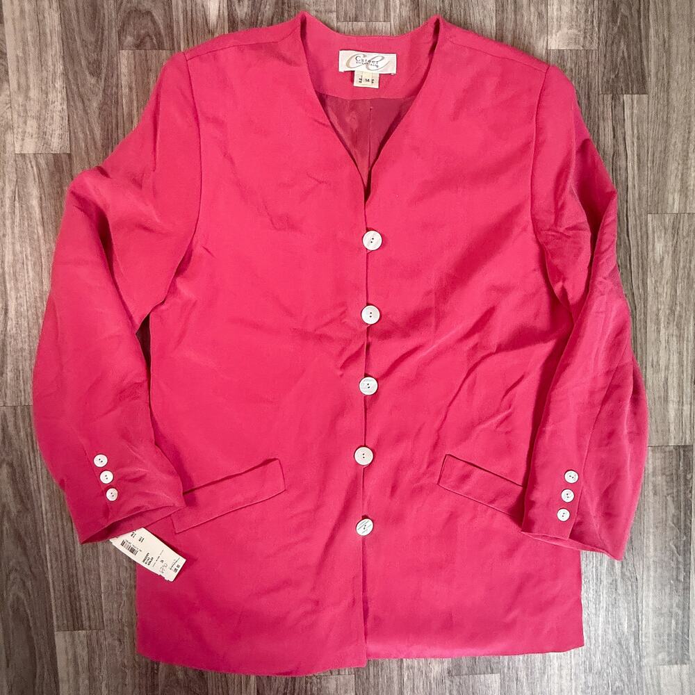 Career Essentials Hot Pink 100% Silk Blazer Jacket NWT Size 14 Women’s